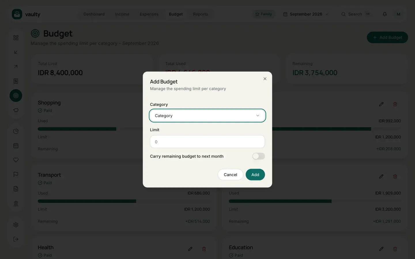 Add Budget form