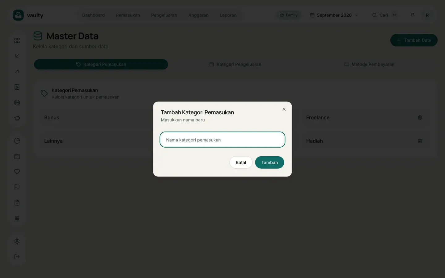 Formulir Tambah Data pada Master Data