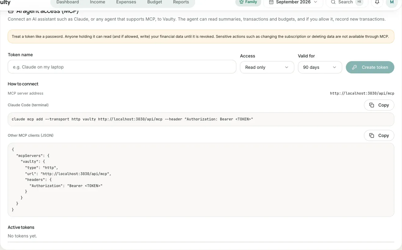 AI agent access (MCP) card in Settings